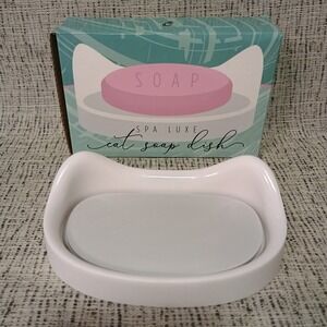 Cat Lady Box Spa Luxe Cat Shaped Soap Dish White Wall Mount or Stand Alone NEW